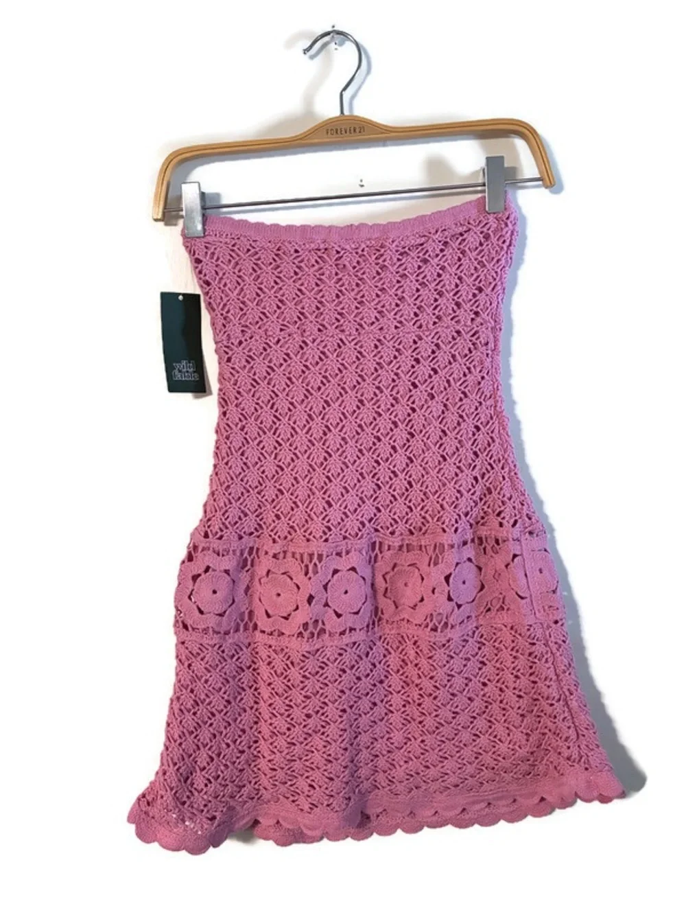 NWT Wild Fable Strapless Mini Crochet A-Line Sweater Dress Rose Pink Size XXS